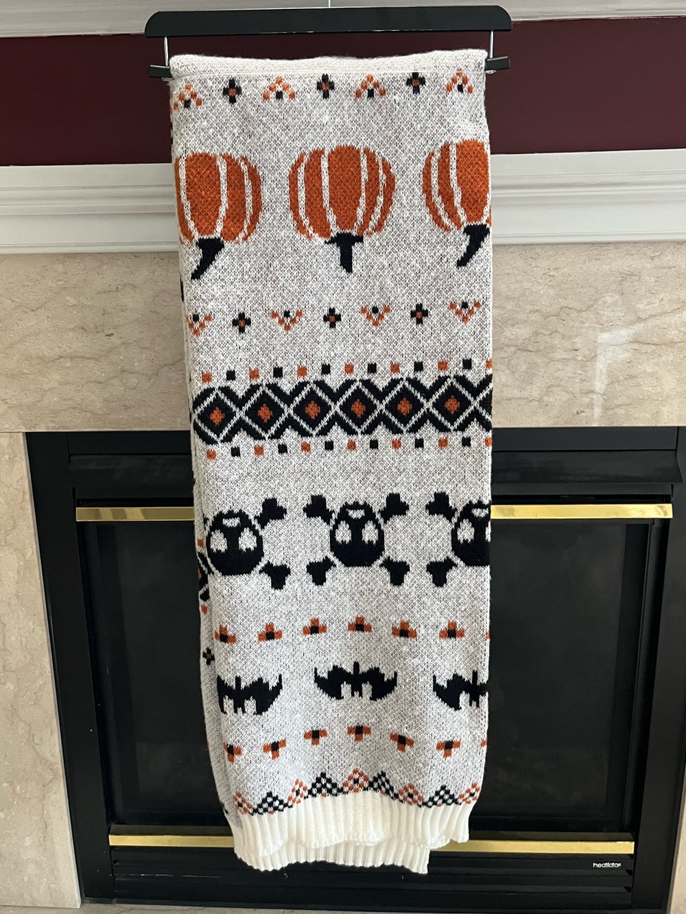 Heavyweight Knit Sweater Halloween Throw Blanket 50x70 -pumpkins, bats, skeleton